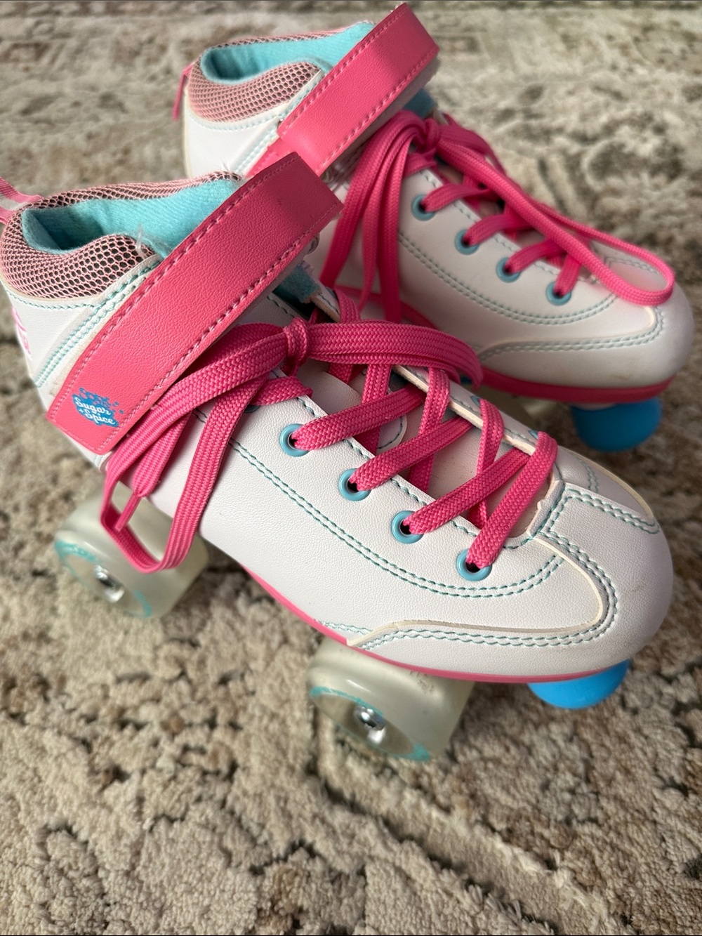 Pink & White Kids Roller Skates with Blue Accents - Unbranded